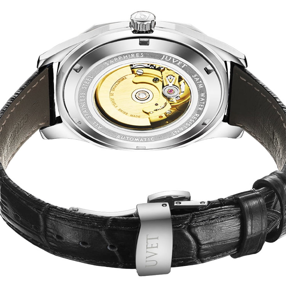 JUVET Mens Watch 7008A1 Classic Simple Watch Leather Strap Watch for Men, Black