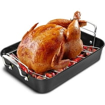 Carbon Steel Roasting Pan with Rack, Turkey Roasting Pan 15 Inch x 11 Inch, Nonstick Turkey Roaster Pan with Stainless Steel Rack, Induction Compatible