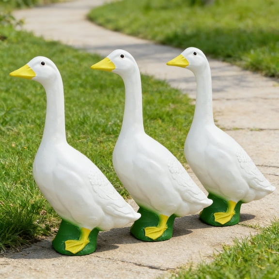White Resin Wild Goose Statue - Large Garden Geese Decor for Porch, Outdoor Lawn & Housewarming Gift