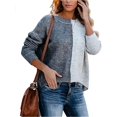 thumbnail image 1 of Femmes Lâches Col Rond Tricot Couleur Bloc Pull Manches Longues Automne Hiver Loisirs Pull Tops L, 1 of 5