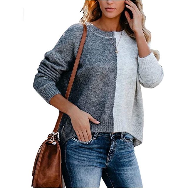 Femmes Lâches Col Rond Tricot Couleur Bloc Pull Manches Longues Automne Hiver Loisirs Pull Tops L