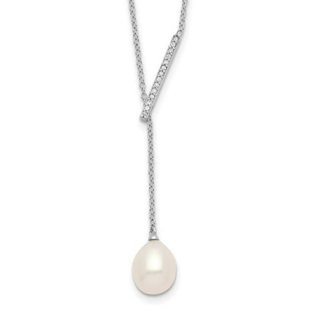 Auriga Fine Jewelry 925 Sterling Silver Rhodium-plated CZ Bar/FWC Pearl w/2in ext. Necklace for Women 18"