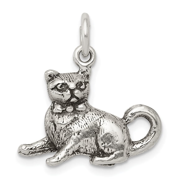 925 Sterling Silver Solid Polished Oxidized Cat Charm 22x19mm Wide Pendant Necklace for Women