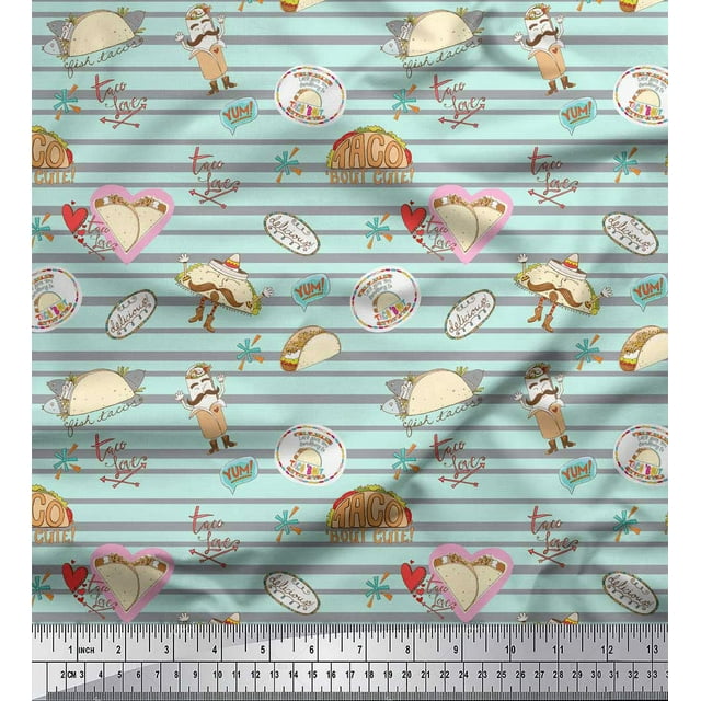 Soimoi Toile de Satin Épais Vert & Tissu Imprimé à Rayures par la Cour 54 Pouces de Large