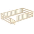 thumbnail image 2 of Costway Twin Size Floor Bed with Door & Fence with Safety Guardrails Support Beige, 2 of 10