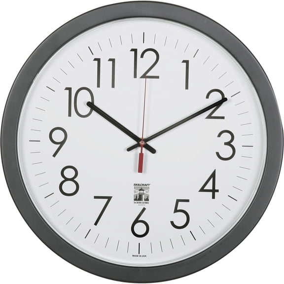 SKILCRAFT, NSN6238823, 14.5" Round SelfSet Wall Clock, 1