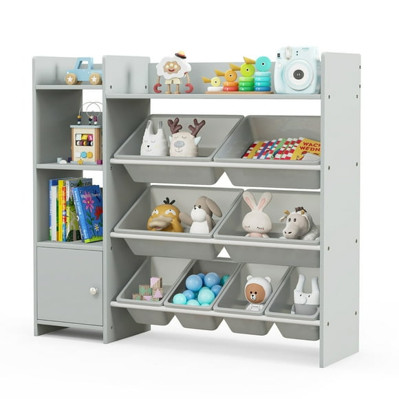 Gymax 4-Tier Kids Toy Storage Organizer Bookshelf w/ 8 Toy Organizer Bins Door