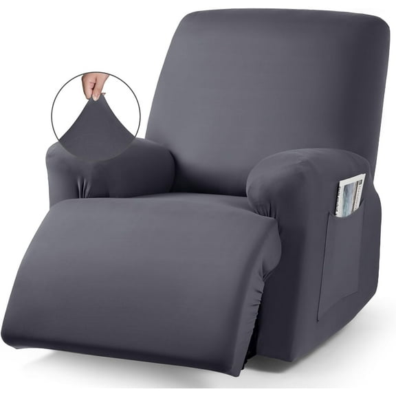 EnjinZZ Recliner Chair Covers Stretch Polyester Fabric 3-Piece for Large Recliners, Soft, Breathable and Skin-Friendly Furniture Protector, Washable (Dark Gray, Recliner Chair Cover)