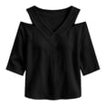 thumbnail image 5 of Edvintorg Women's Plus Size Tops Cold Shoulder 3/4 Sleeve V Neck Lightweight Loose Casual Pullover Shirt Fashion Clothing Black XL, 5 of 5