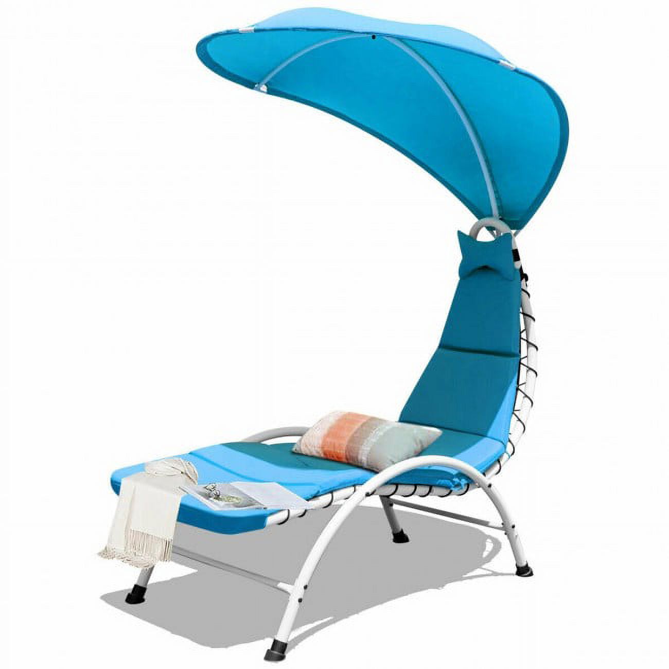 Patio Hanging Swing Hammock Chaise Lounger Chair with Canopy-Blue - image 4 of 7