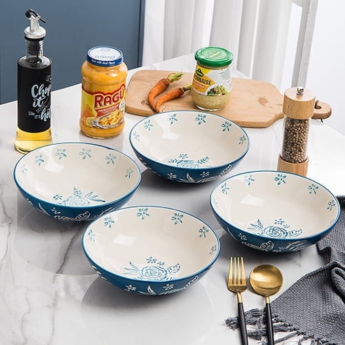 Wisenvoy Ceramic Pasta Bowls Salad Bowl, Blue, 4-Piece
