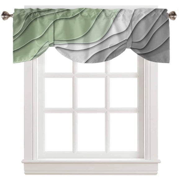 Fsddascl Sage Green Grey Ombre Tie Up Valance Curtains for Windows, Kitchen Curtains Window Treatments, Modern Abstract Art Aesthetics Short Window Shades Valances for Bedroom Bathroom Cafe 54"x18"