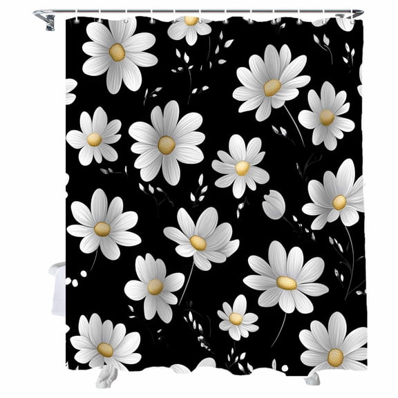 Shower Curtains White Daisy Bath Curtain Flower Leaf Waterproof Bathroom Shower Curtain Set with Hooks Decoration 36 x 72 Inches