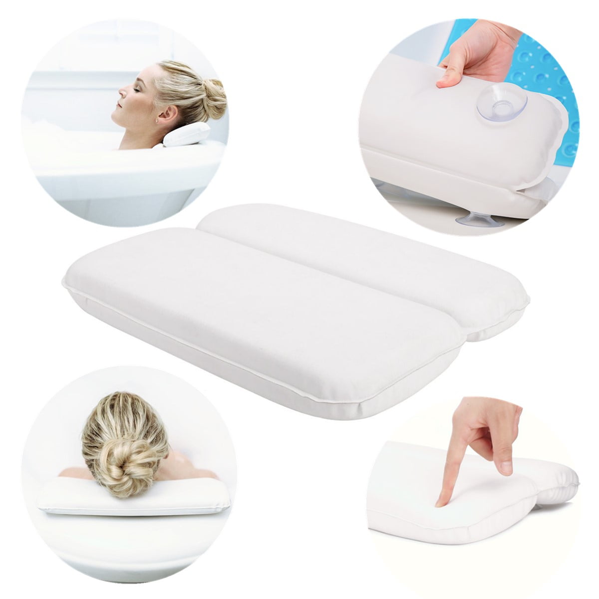 2 X Luxury Memory Foam Bath Pillow Soothe Relax Suction Cups Headrest High Quali 