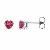 14k White Gold Created 3 mm Pink Tourmaline Heart Plated Stud Earrings by Paris Jewelry
