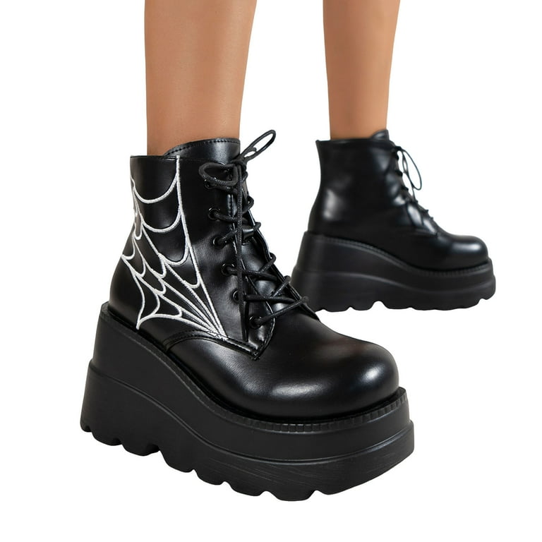 Leozcaa Womens Goth Ankle Boots Platform Chunky High Heel