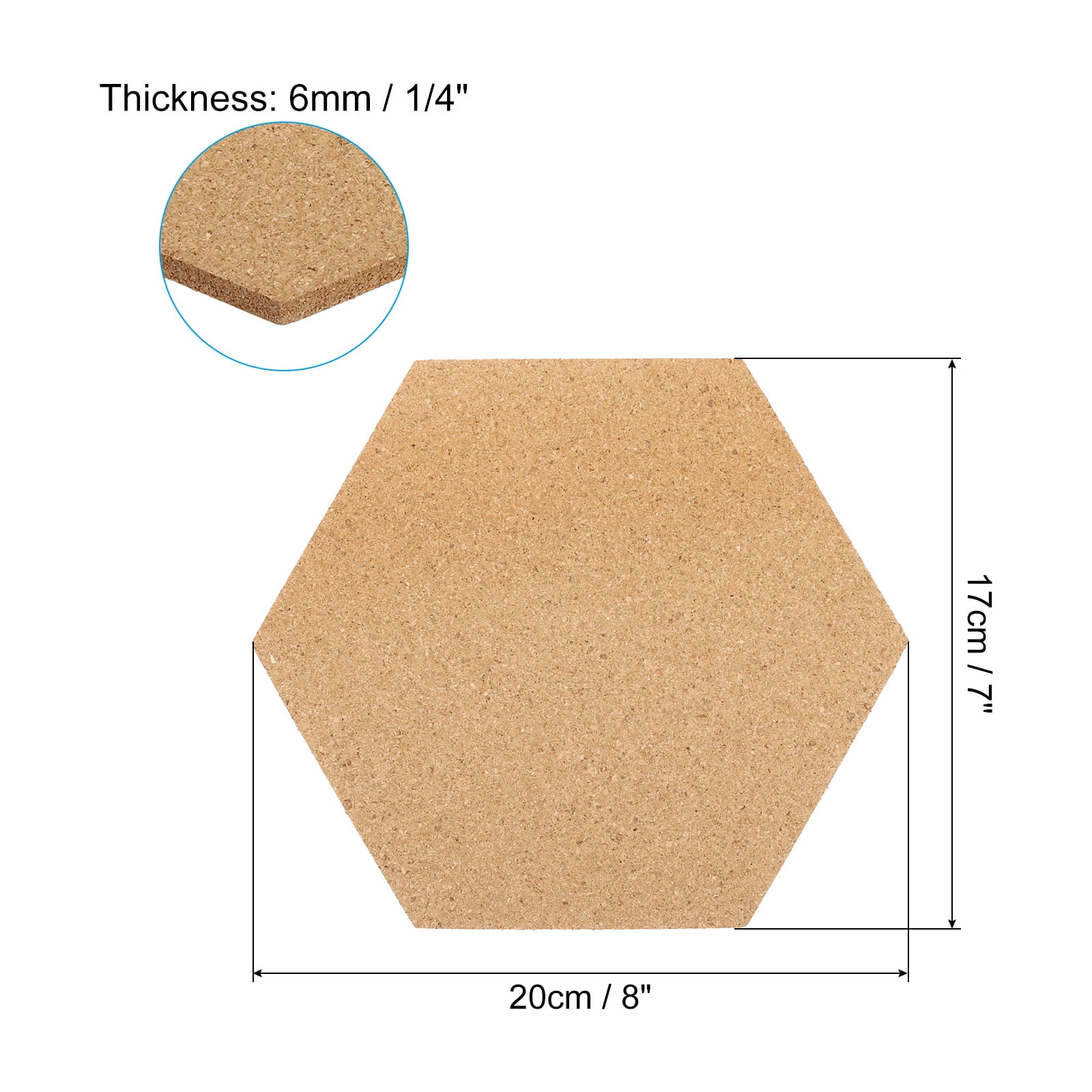 Uxcell 8x7" 1/4" Thick Cork Board Tiles, 8 Pack Self Adhesive Hexagon Bulletin Board Display Corkboard