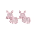 thumbnail image 2 of BemeyourBBs Toddler Baby Girl Summer Clothes Infant Baby Girl Smocked Cotton Linen Outfit Bow Flying Sleeve Ruffle Shirt Tops and Shorts Set 2 Piece Summer Outfit, 2 of 9