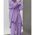 thumbnail image 2 of Yidarton 2022 European And American Autumn Crepe Pajamas Women's Lace-up Shirt Pyjamas Two-piece Solid Color Loose Household Clothing Can Be Worn Outside Purple S, 2 of 5