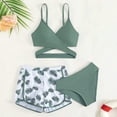 thumbnail image 7 of UngA Girl's 3 Piece Swimsuit Tropical Print Criss Cross Bikini Set Bathing Suit for Girls Swimwear with Shorts (Mint Green,14-15 Years), 7 of 7