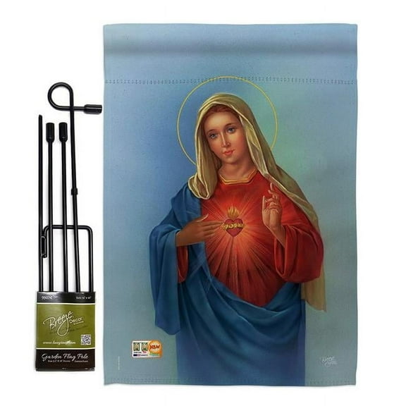 BD-FR-GS-103051-IP-BO-D-US15-AL 13 x 18.5 in. Sacred Heart Mary Inspirational Faith & Religious Impressions Decorative Vertical Double Sided Garden Flag Set with Banner Pole