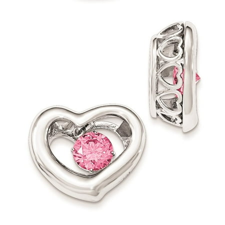 925 Sterling Silver Polished Vibrant Fancy Pink Crystal Heart Charm Pendant