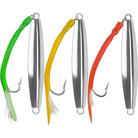 Diamond Jigs Saltwater Fishing Lures, Casting Jigging Spoon with Split Tube Tail Stainless Steel Hook Metal Jig Spoon Baits for Deep Sea Offshore Surf Fishing Bottom Sinking