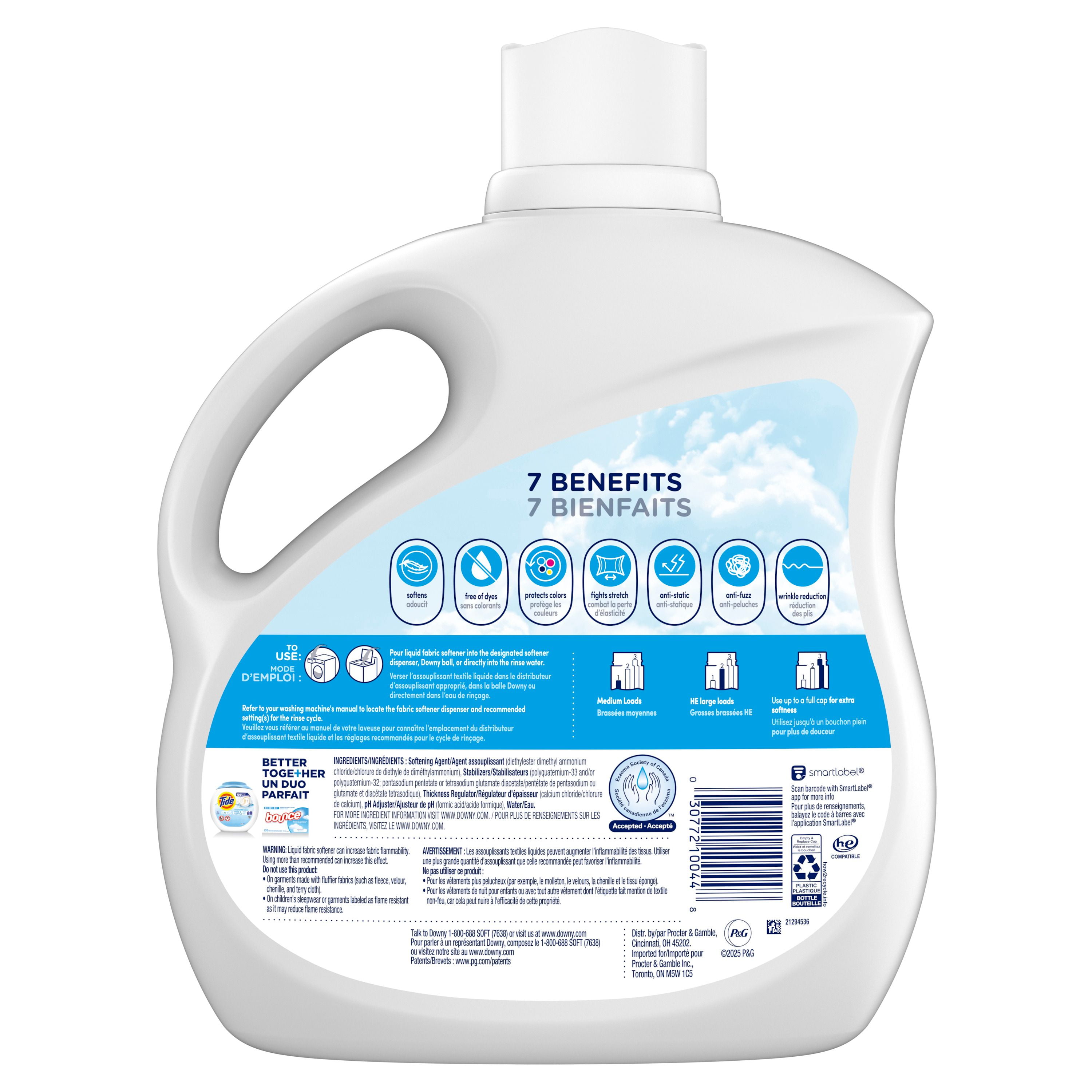Assouplissant textile liquide pour la lessive (adoucissant textile) Downy Ultra Free & Gentle , hypoallergénique 3,29L