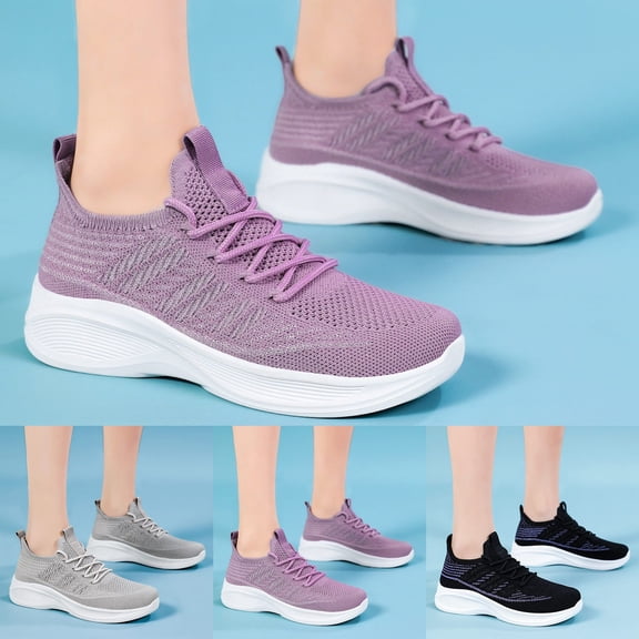 CAIXAI Walking Shoes Women Wide Walking Shoes for Women Casual Mesh Knitted Sneakers Women Non- Sole Arch Support Womens Mary Jane Shoes Hands-Free Pull-On Shoes