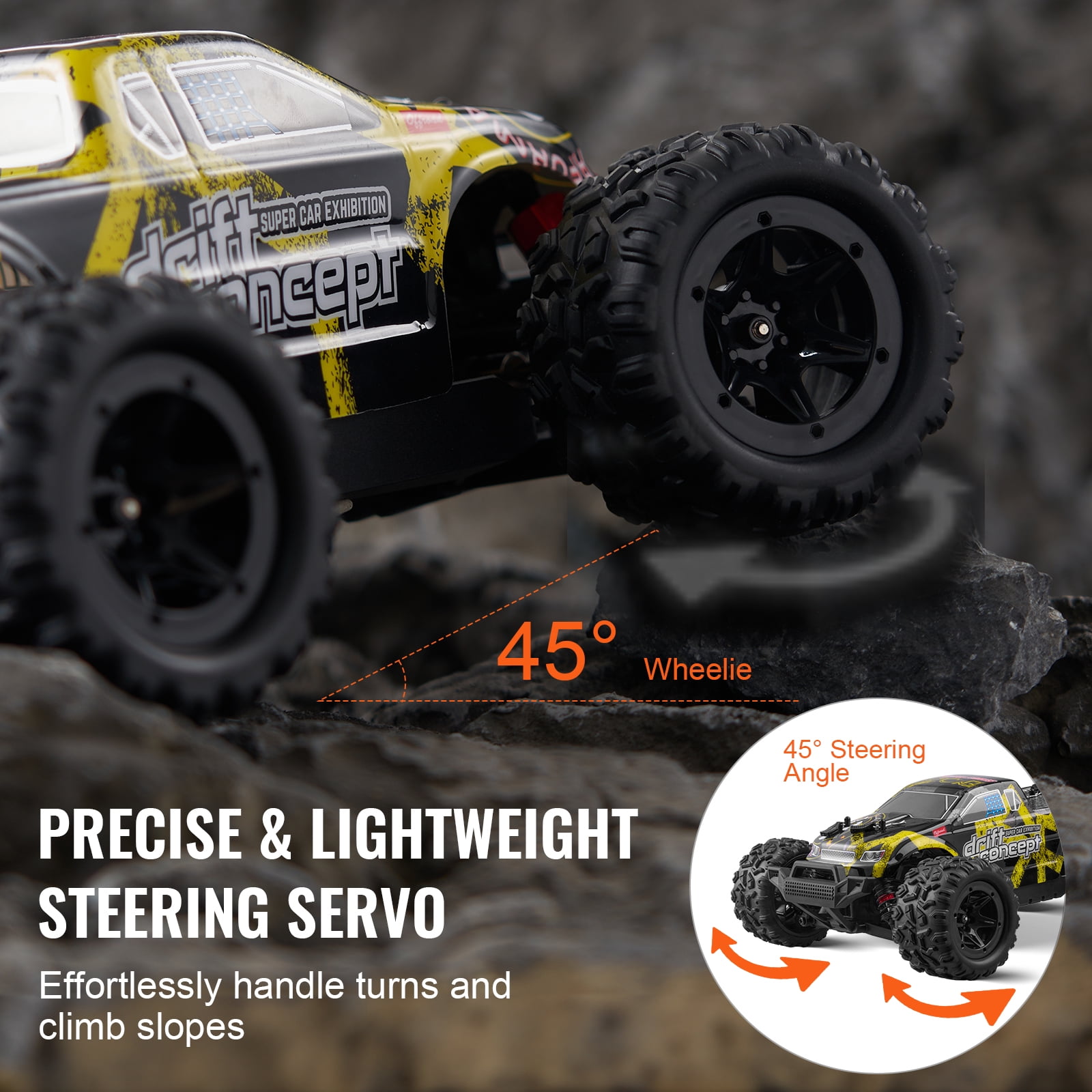 KFFKFF Operated Vehicle, 1:18 Proportional Toy Car for Children, 4WD Cross-Country Lorry with 45° Wheelie & Speed Regulation, 45 km/h Swift Hobby RC Race Car Toy, Perfect Present