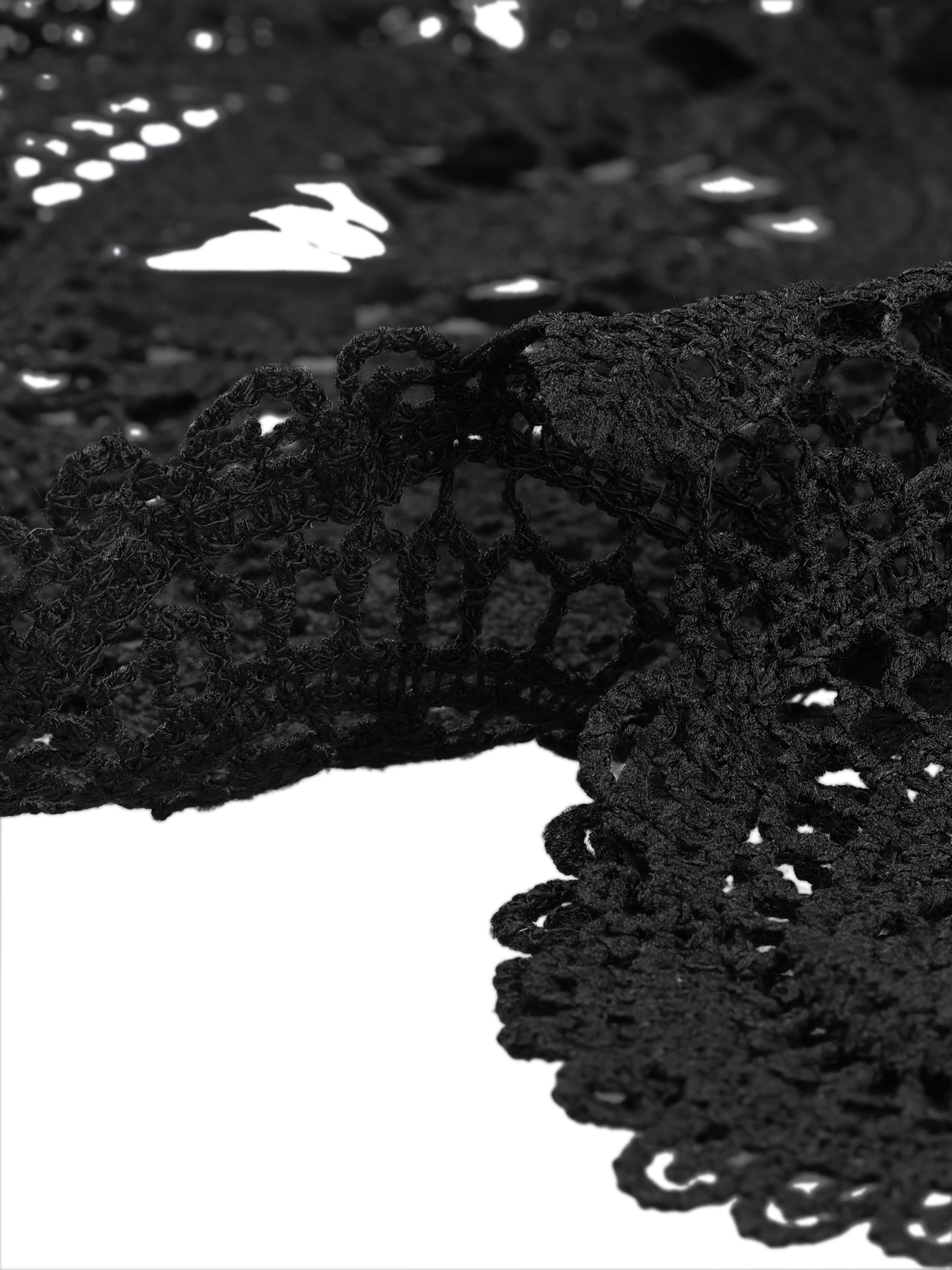 DARING DIVA Women's Sheer Crochet Boho Blouses with Scalloped Edges S Black