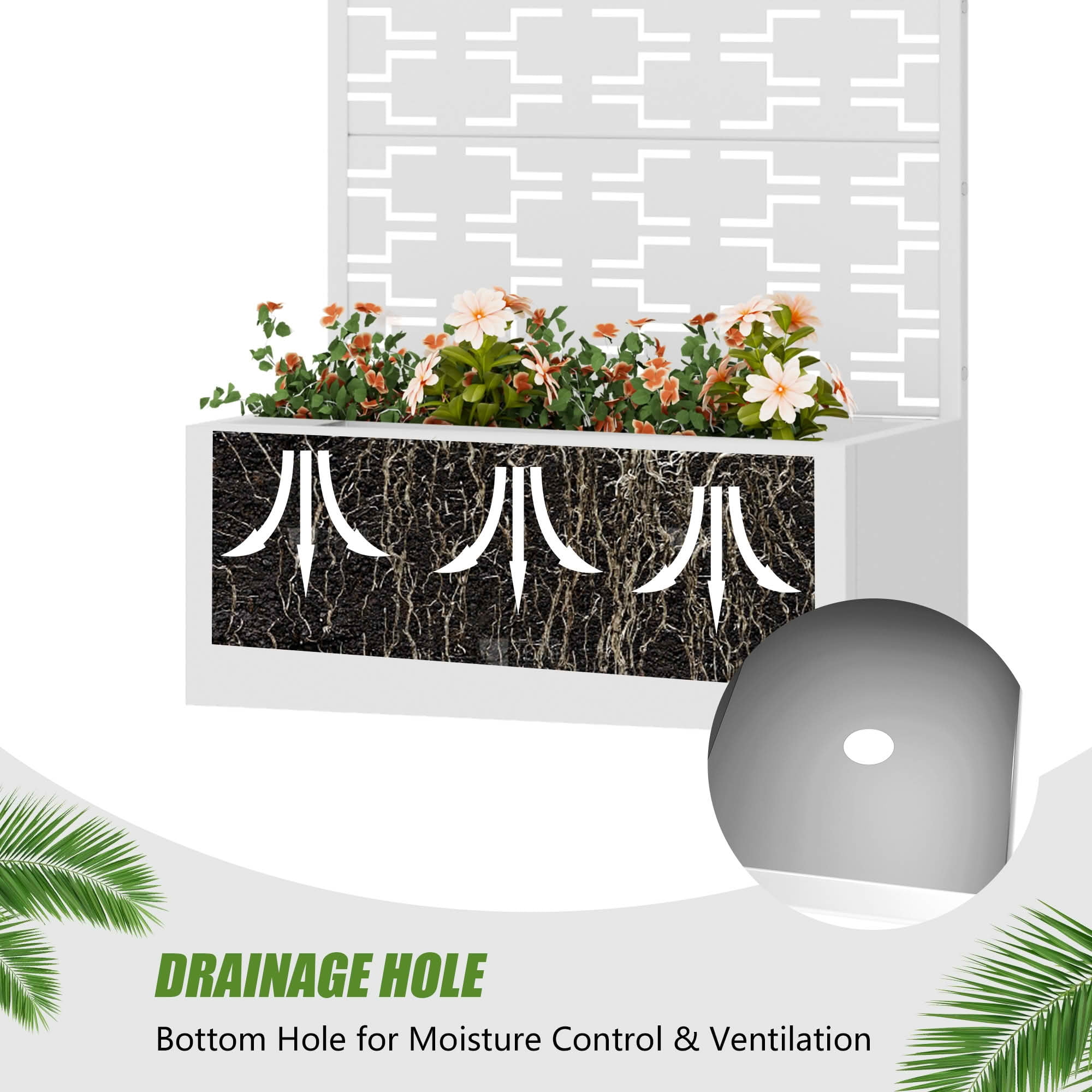 MAYEERTY 59X30" Metal Outdoor White Privacy Screen with Planter Box for Backyard & Garden, 4 Piece Set