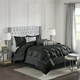 thumbnail image 6 of Regency Heights Queen Comforter Sets, 7-Piece Tufted Pintuk Bed in a Bag Bed Set, Satin Luxury Black Comforter Bedding Set with Decor Pillow, 6 of 7