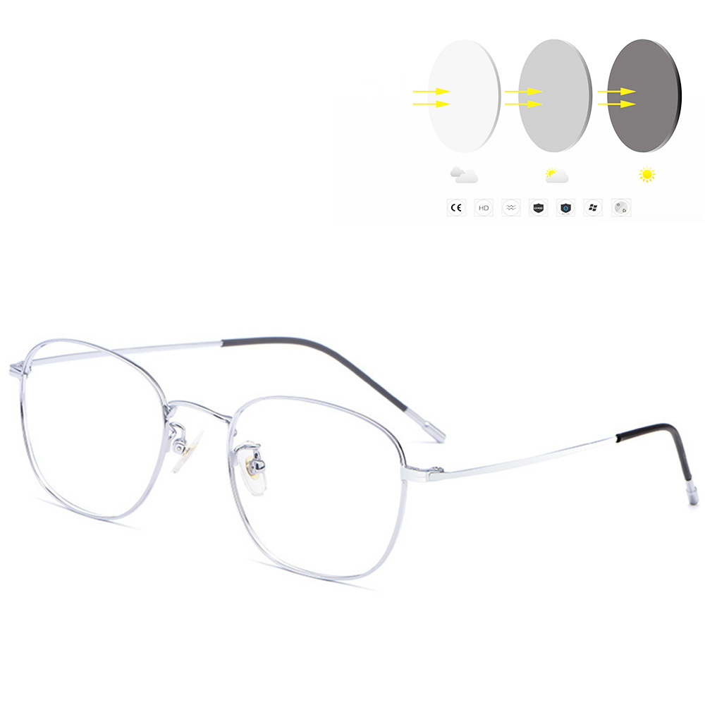 Photochromic Reading Glasses Titanium Rectangle Glasses Frame 0 to +4.0
