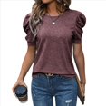 thumbnail image 1 of Suéter de Corta Abullonada para Mujer, Tops de y Verano 2025, Conjuntos de Punto, Camisa de Cuello Redondo, Blusas, Burdeos, XL, 1 of 4
