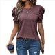 thumbnail image 1 of Suéter de Corta Abullonada para Mujer, Tops de y Verano 2025, Conjuntos de Punto, Camisa de Cuello Redondo, Blusas, Color Burdeos L, 1 of 4