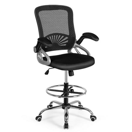 UPC: 6530462364098 | Gymax Mesh Drafting Chair Mid Back Office Chair Adjustable Height Flip-Up Arm Black