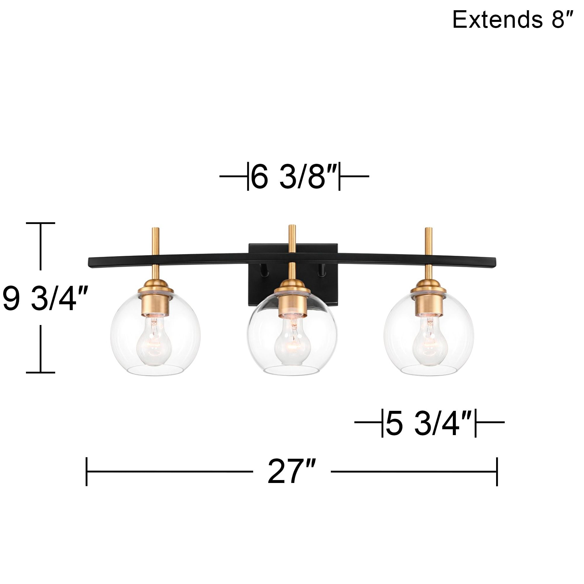 360 Lighting Modern Wall Light Sconce Black Gold Hardwire 27" 3-Light Fixture Clear Glass Globe for Bedroom Bathroom Vanity Home