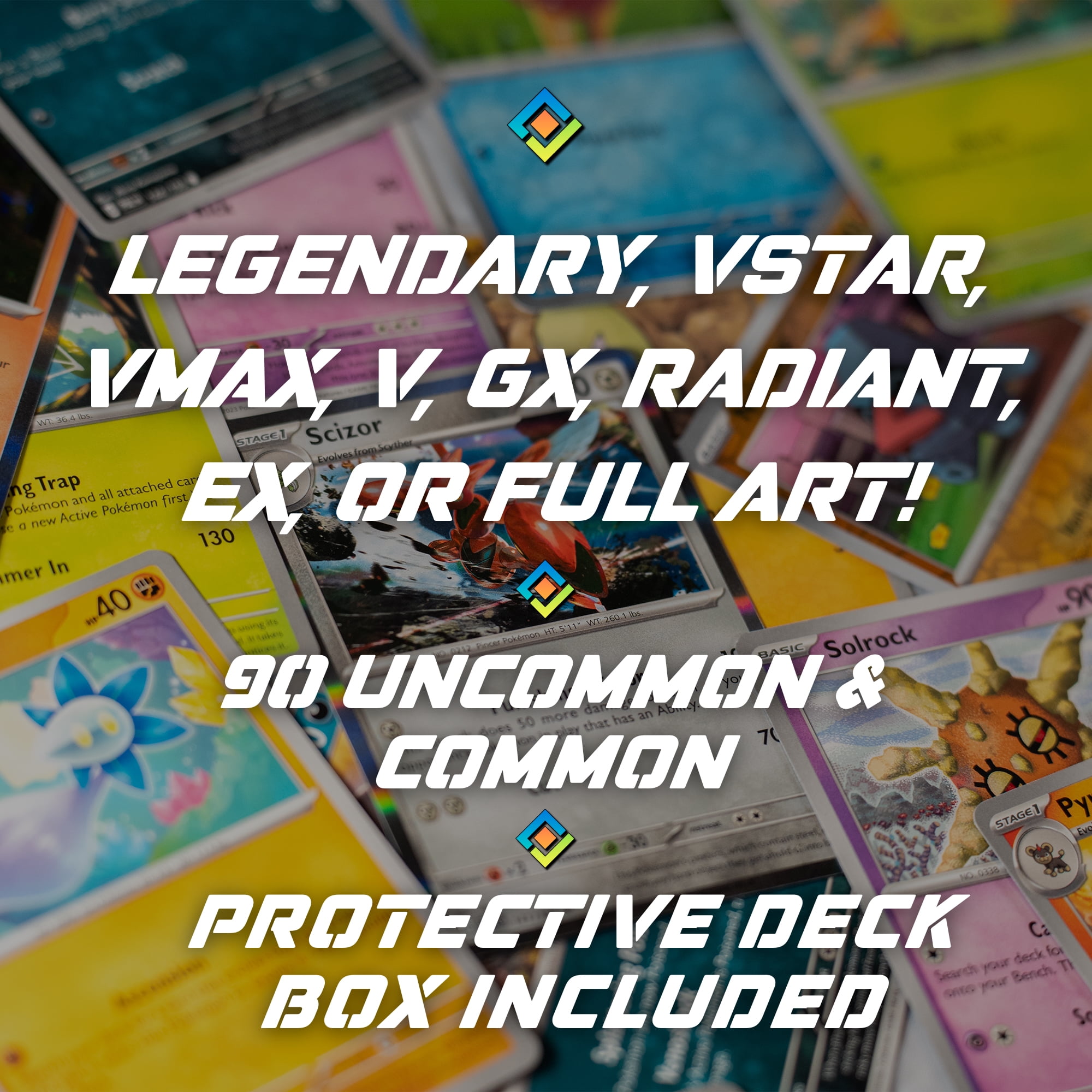 TCG Elements - Poke TCG Bundle, 100 Cards with 2 Legendary Cards, Vstar,  Vmax, V, GX, EX, Radiant or Full Art Cards, 10 Foils, 90 Common/Uncommon Cards  Deck Box - Walmart.com