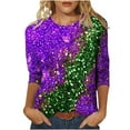 thumbnail image 2 of Aloohaidyvio Mardi Gras Shirts,Womens Crew Neck Mardi Gras T-Shirt Mask Print Party 3/4 Sleeve Tops, Mardi Gras Clothing, 2 of 6