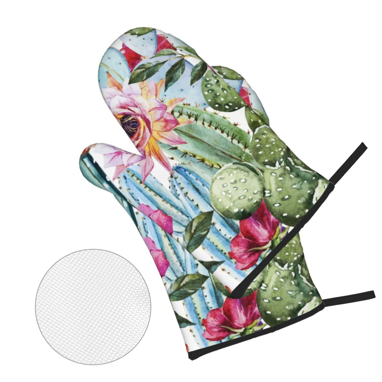 Watercolor Cactus Flower Floral 4Pcs Oven Mitts and Pot Holders Sets Oven Kitchen Gloves Hot Pads for Cooking BBQ Baking Grilling