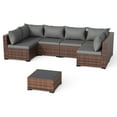 thumbnail image 6 of ELPOSUN 7 Pieces Patio Furniture Set All Weather Outdoor Sectional Sofa, Outdoor Modern Sectional Furniture Wicker Couch with Glass Coffee Table, Thicken Gray Cushions, Water Resistant, 6 of 9