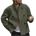 thumbnail image 3 of Pounoo Wool Winter Coats for Women V Neck Bouble Breasted Long Sleeve Blazer Jackets Fall Winter Fashion Short Outerwear, 3 of 7
