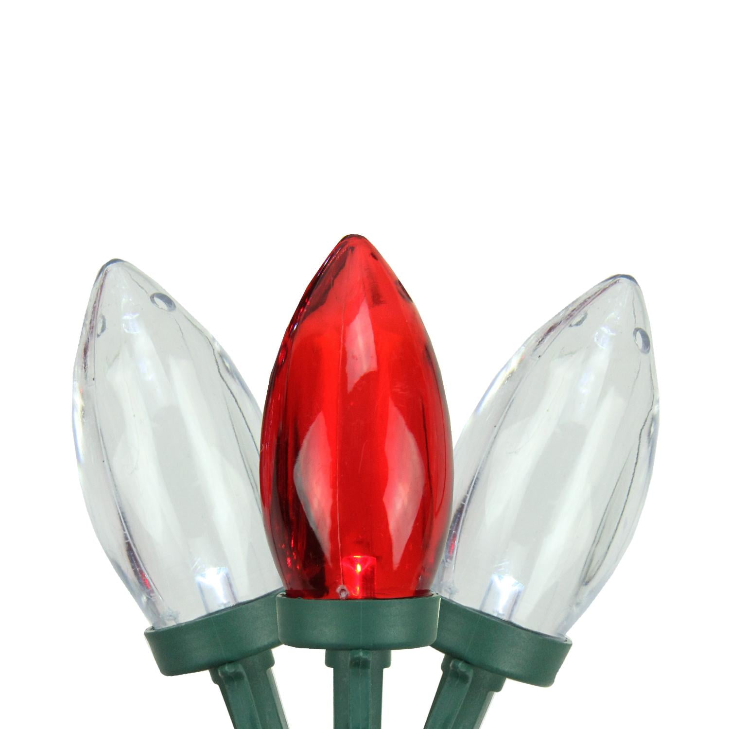 Set of 100 Commercial Length Red & Pure White LED C9 Christmas Lights