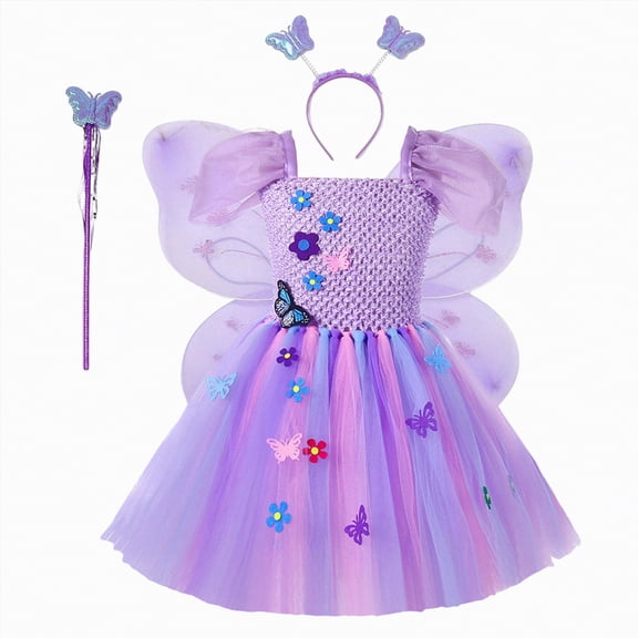Gubotare Dresses for Little Girls Little Girls Dresses Short Sleeve Casual Birthday Party Dress Toddler Kids Swing Twirly Summer Sundress 5T 6T (Purple,5-6 Years)