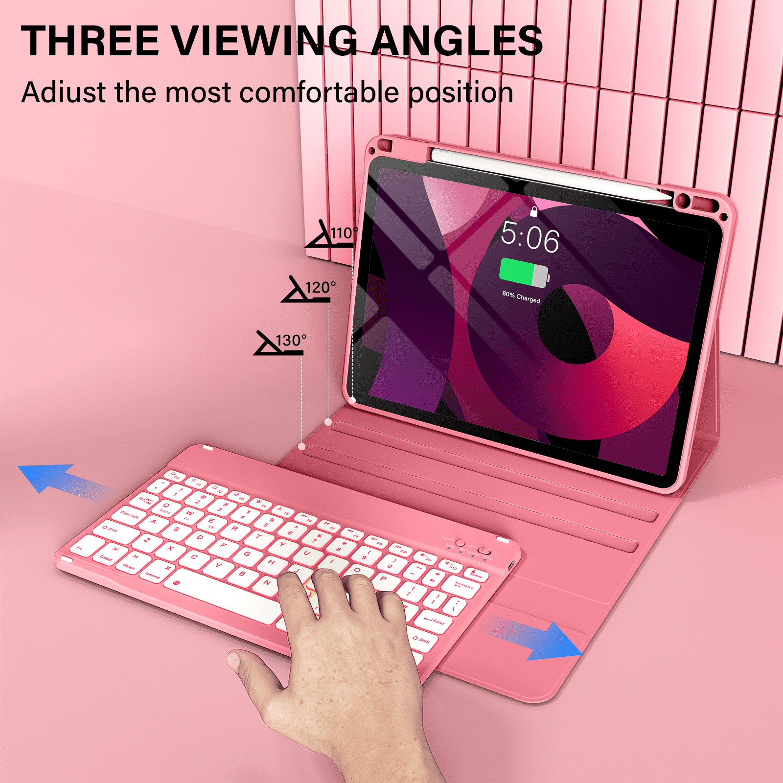 Kenke Keyboard Case for iPad Air 11-inch M3/M2 (2025/2024), iPad Air 5th/4th Generation (2022/2020) - with Pencil Holder,7 Colors Backlit Keyboard,Wireless Detachable Keyboard Cover,(Pink Red)