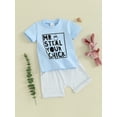 thumbnail image 2 of Infant Baby Boy Easter Outfits Short Sleeve Chick Letter Print Tops + Shorts Set, 2 of 8