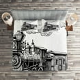 thumbnail image 2 of Ambesonne Steam Engine Quilted Coverlet 3 Pcs, Rustic Old Train, King Size, Black and White, 2 of 2