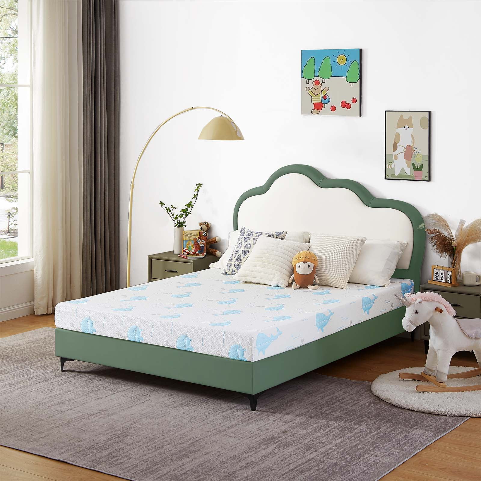 5 Inch Twin Mattress for Kids, Removable Washable Cover with Dolphin Pattern Cooling Memory Foam Medium Feel, Bed-in-a-Box