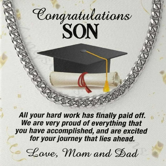 Happy Graduation Cuban Link Chain For Son, Class Of 2023 Graduation Gift for Son, Message Card Jewelry For Him, High School Graduation Gift for Son